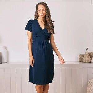 Angel Maternity - Crossover Neckline Jersey Dress - Dark Navy